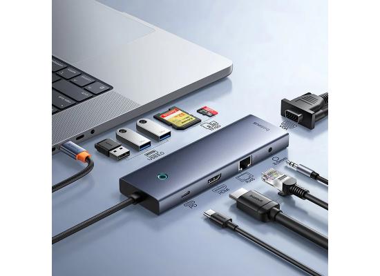 Baseus UltraJoy Series 10-Port HUB Docking Station, Type-C to HDMI, VGA, 3xUSB 3.0, PD, RJ45, SD/TF - Space Gray